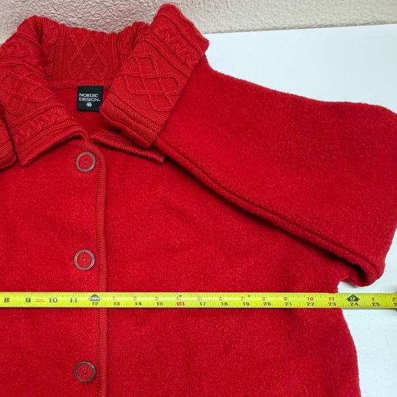Nordic Design 100% Boiled Wool Jacket Red Cable Knit Trim XL - Picture 6 of 7